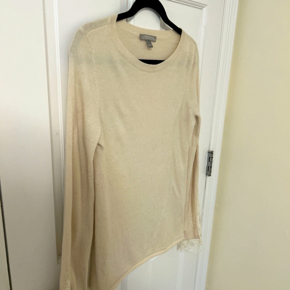 Neiman Marcus Lace Sleeve Crewneck Pure Cashmere Sweater (sz L) - Picture 2 of 11